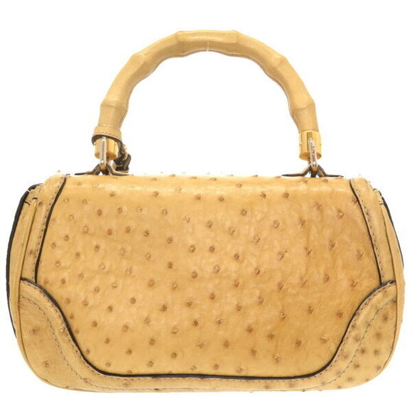 Gucci ostrich bamboo beige fringe handbag brown - Picture 2 of 8